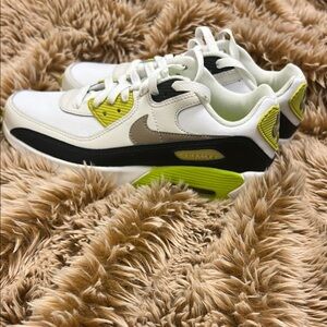 Big Kid's Nike Air Max White and Lime Sneakers